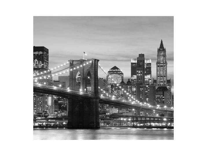 Ag Art - Rideau Imprimé New York Pont De Brooklyn Illuminé Photo En Noir Et Blanc280x245 Cm\, 2 Pièces