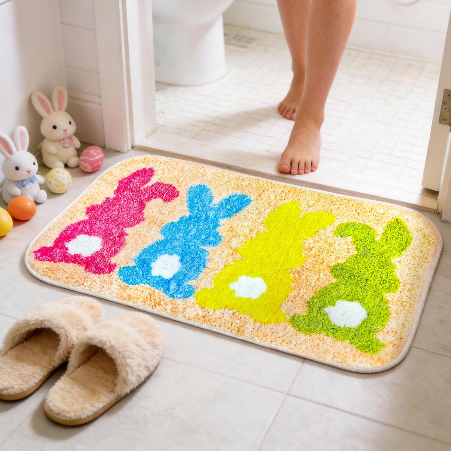 ServiceTopper Badmat met konijnenmotief, kleurrijk en antislip, 40 x 60 cm