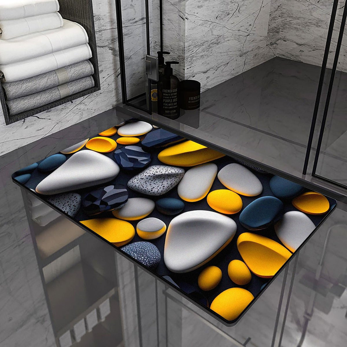 Diatomite badmat met 3D Wonder Stone patroon, antislip en sneldrogend, geel, 50 x 80 cm