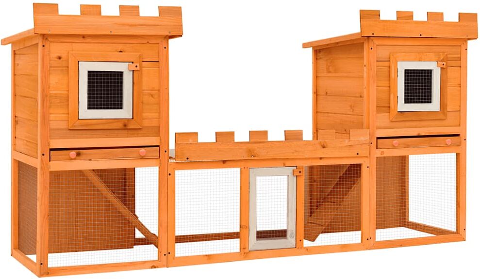 vidaXL Casa grande de animales jaula conejera doble jaula de madera Marrón