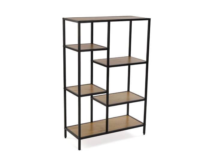 Etagère 6 étagères en aggloméré imitation bois noir et marron et métal