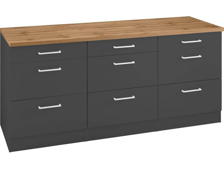 Unterschrank KOCHSTATION KS-Kehl , grau, B:180cm H:85cm T:60cm, MDF, Schränke, Unterschrank, Breite 180 cm