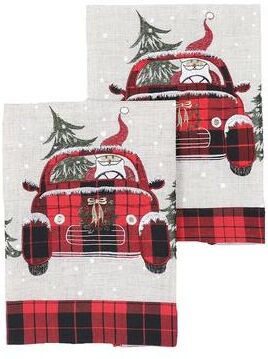Manor Luxe "Santa Claus Riding On Car Christmas Decorative Towels 14""x22"", S/2 - 14""x22"""