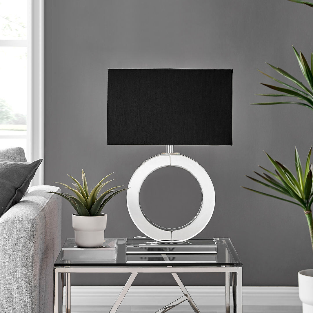 Ivy Bronx Cloe Mirror & Fabric Shade Halo Table Lamp Light (Bulb Included) Black 56cm H X 23cm W X 38cm D