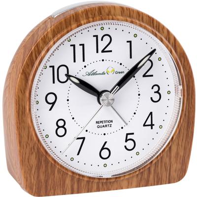 Quarzwecker ATLANTA "Green, 2507/23", braun, Wecker, Holzoptik, schleichende Sekunde, Licht