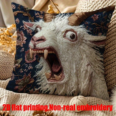 Perfect Picks Market Spooky Goat Face Throw Pillow Cover For Gothic Sofa Decor & Alternative Home Styling 1