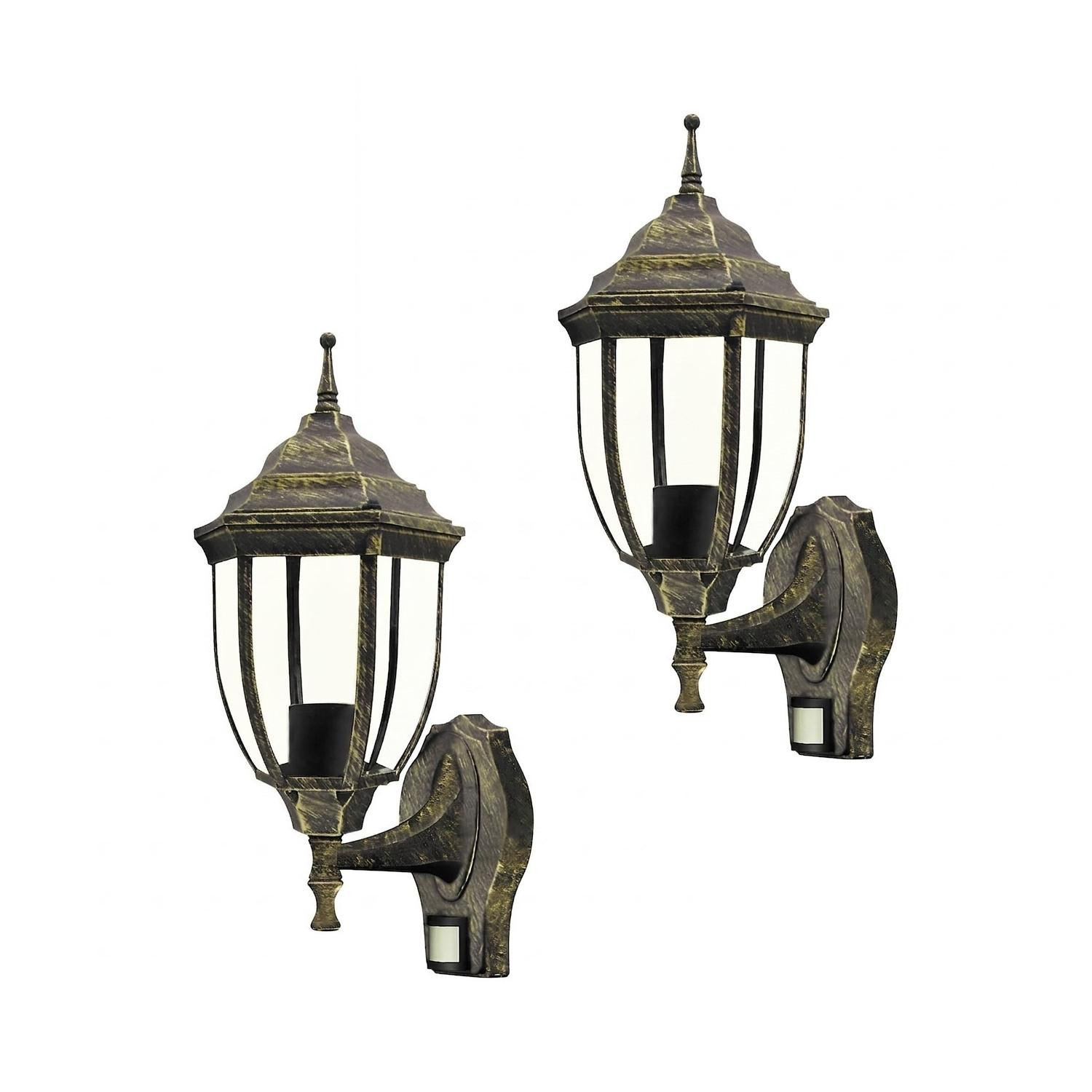 Rabalux Nizza Buitenwandlamp met bewegingsmelder, 2 stuks, Antiek goud, IP43, E27, max. 60W