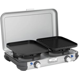 Campingaz Gaskocher 2176805, Camping Kitchen 2 Grill & Go CV, 2 flammig mit Piezozündung, Schlauch & Regler für Gaskartusche