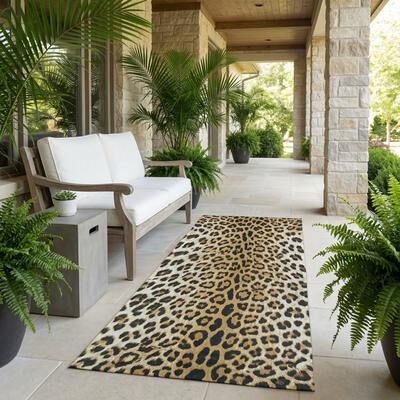 Dream Decor Rugs Gelato Jungle Leopard Black Beige Outdoor Area Rug