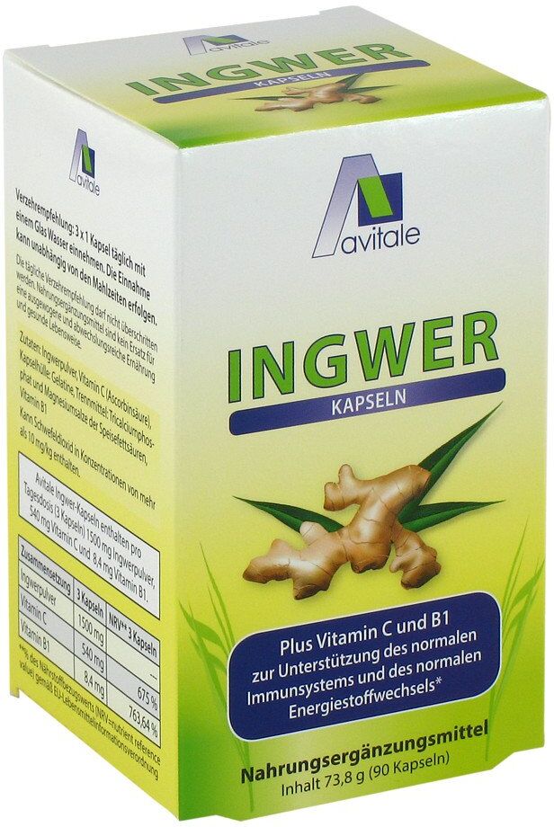 Avitale Ingwer 500 mg Kapseln + Vitamin B1+c
