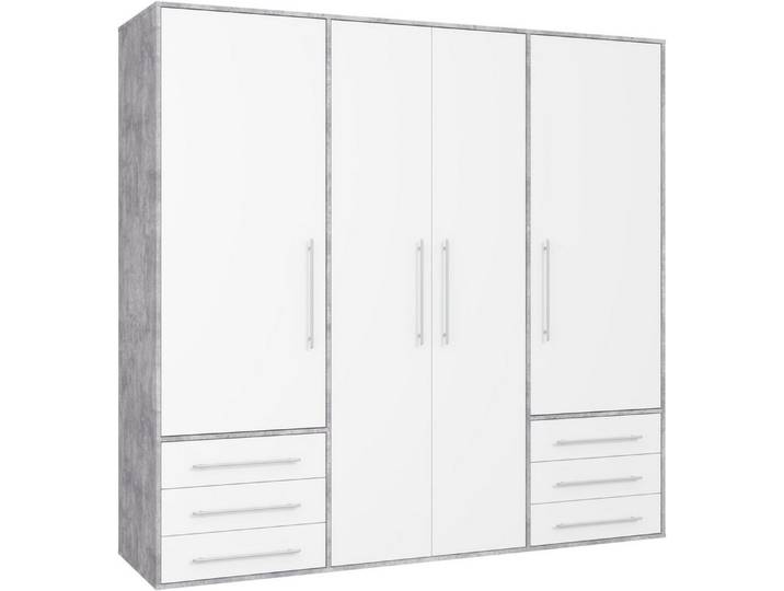FORTE Drehtürenschrank Mokkaro, Kleiderschrank,zeitloses Design, 4 türig viel Stauraum, Schubladen, Stangengriffe, Made in Europe