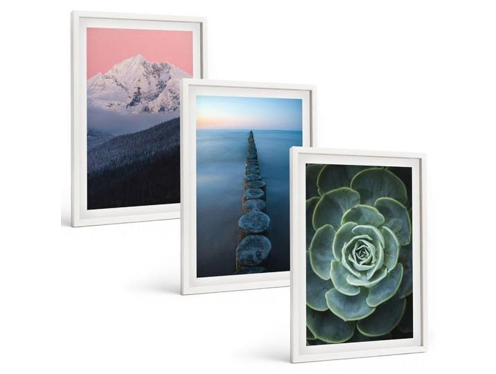 Tulup Bilder SET 3er Set - 40x60 cm Weißer Rahmen - Berge, rosa Himmel, Wasser, Sukkulente, Kunststoff, Rechteckig, 40x60 cm, Fotografie, Bilder & Rahmen, Bilder