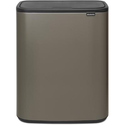Mülleimer BRABANTIA "Bo Touch Bin, 60L", silber (platinum), B:54,5cm H:65,6cm T:31,2cm Ø:54,5cm, Kunststoff, Metall, Mülleimer, Mülleimer, Soft-Touch-Öffnungssystem