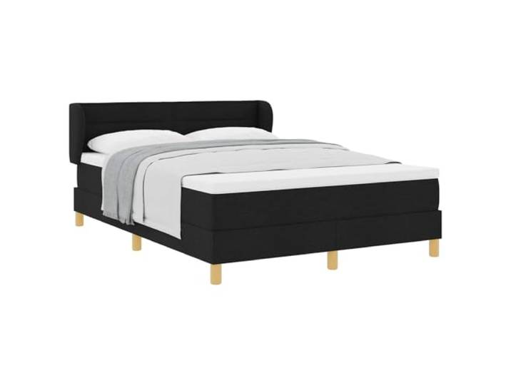 PUGYNBK Boxspringbett, 140 x 200 cm, Schwarz, mit Matratze Verstellbares Kopfteil, Holzrahmen, Taschenfederkerne, Pfostenbeine