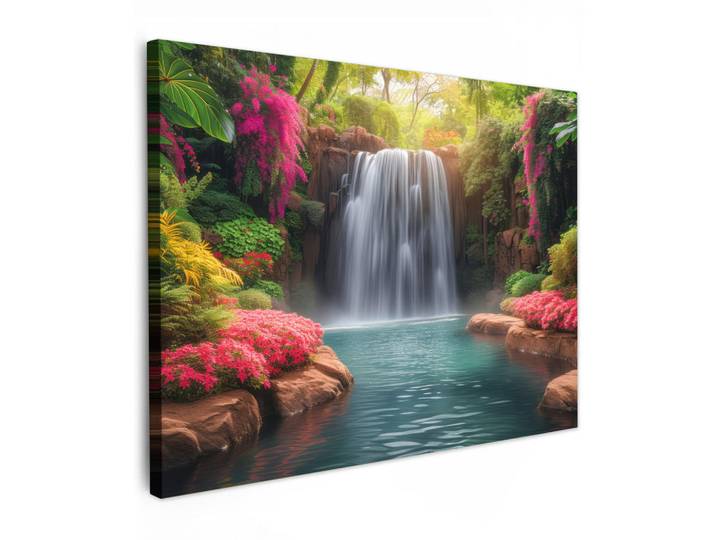 MuchoWow Leinwandbild - Wasserfall - Natur - Pflanzen - Dschungel - Wasser - 80x60 - Malerei, Grün, Textil, Kiefer, Abstrakt, Rechteckig, 80x60 cm, gerahmt, Bilder & Rahmen, Bilder, Wandbilder