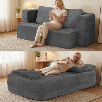 Kodotan sofa Convertible Sofa Bed with Blanket, Boneless Cloud Couch Queen Modular Loveseat with High-Density Solid Sponge No Assembly