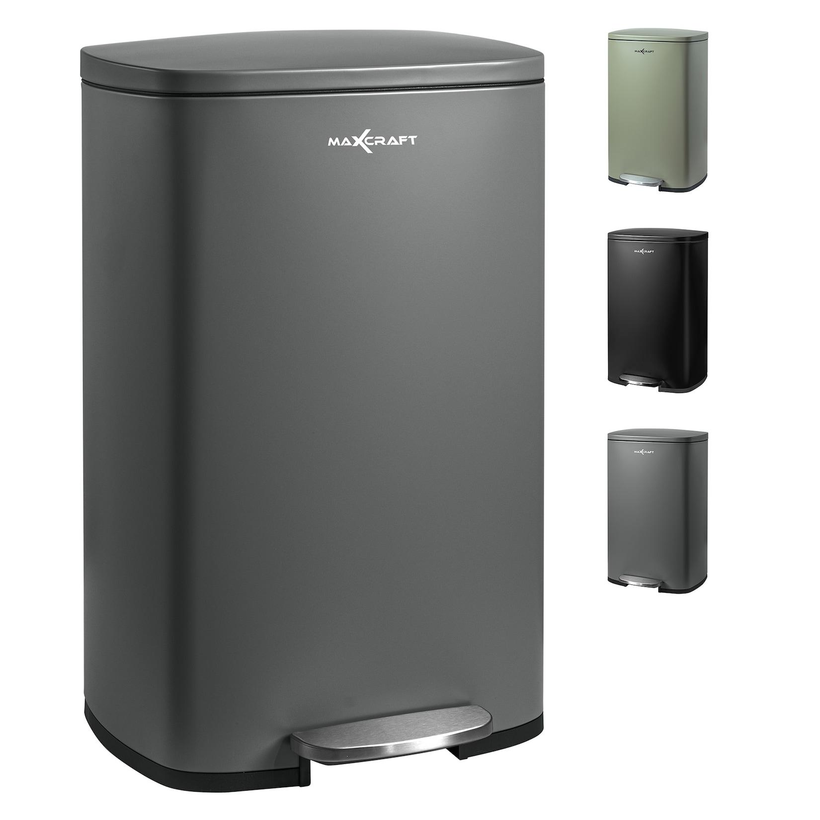 MAXCRAFT Mülleimer / Treteimer mit Soft Close Deckel - 50 Liter in Grau