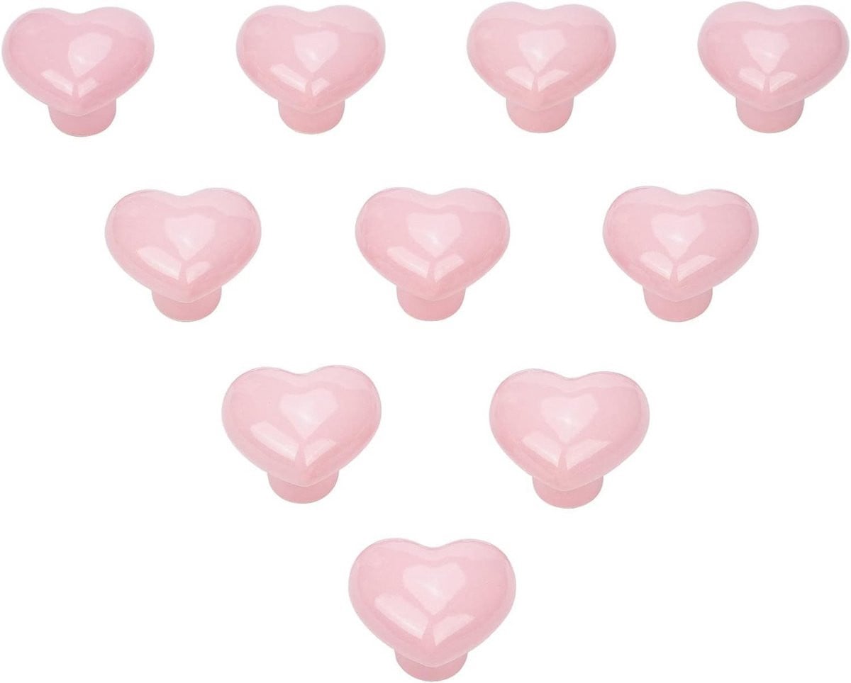 10 Stuks Roze Hartvormige Deurknoppen - Keramische Kastgrepen voor Kinderkamer, Keuken en Meubels