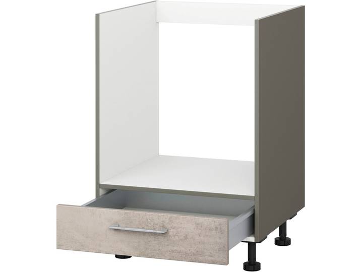 Herdumbauschrank, Grau & Schwarz, 60x75x56 cm, Holzwerkstoff, Mit Schubkasten, Modern