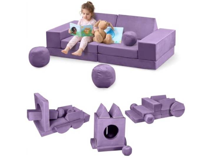 WEJIUAFB Modulares 12-teiliges Spielsofa, waschbare Suede-Bezüge Plüsch Polyester-Suede, hochelastischer Schaumstoff. 12 Module mit Tunnelöffnung, kreativitäts- und motorikfördernd