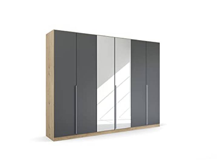 Rauch Möbel Quadra-Spin Dark&Wood, Kleiderschrank, Farbe Grau metallic/Eiche Artisan, Breite 271 cm