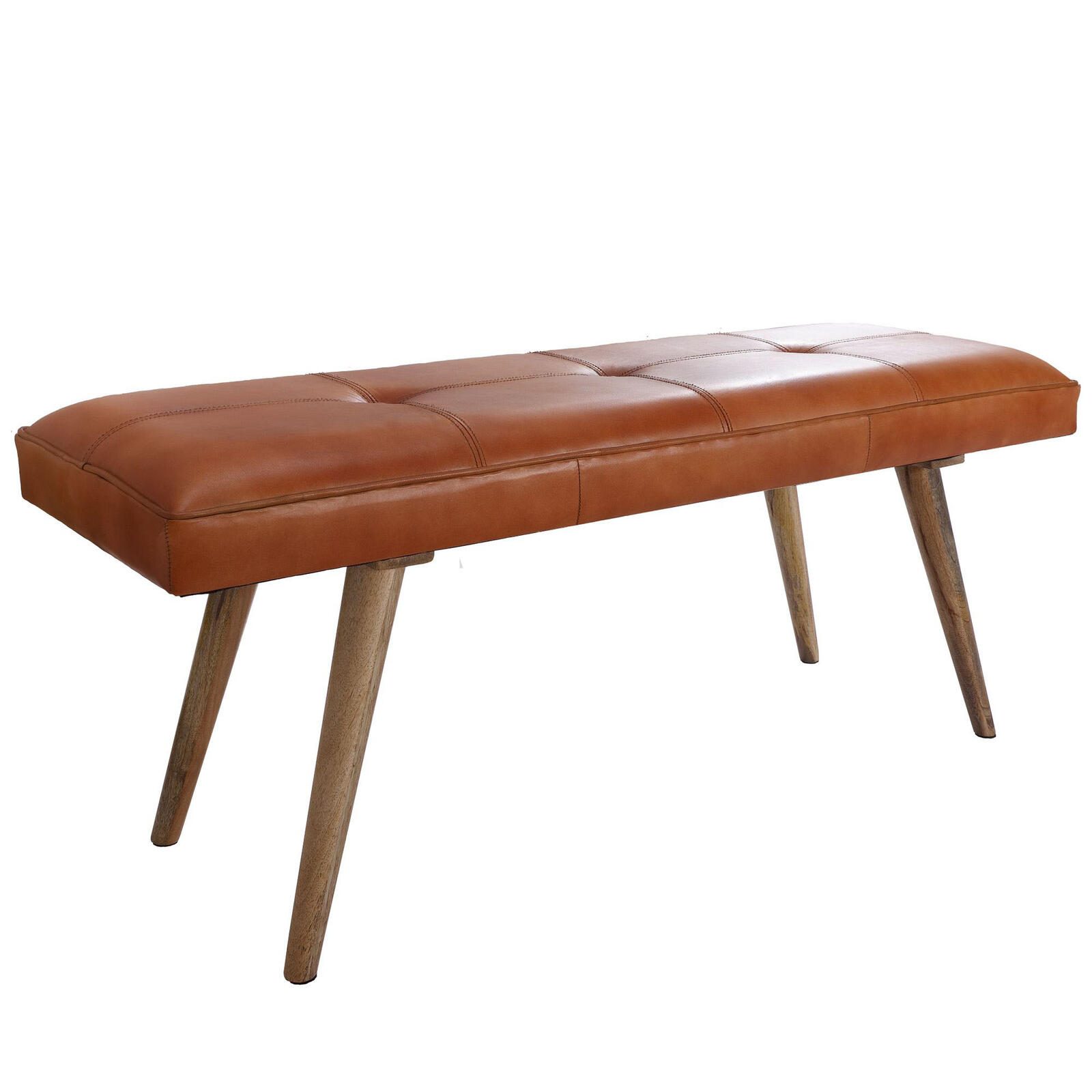 WOHNLING WL5.319 Sitzbank SALIM Ziegenleder / Massivholz 117x51x38 cm im Retro Stil Braun
