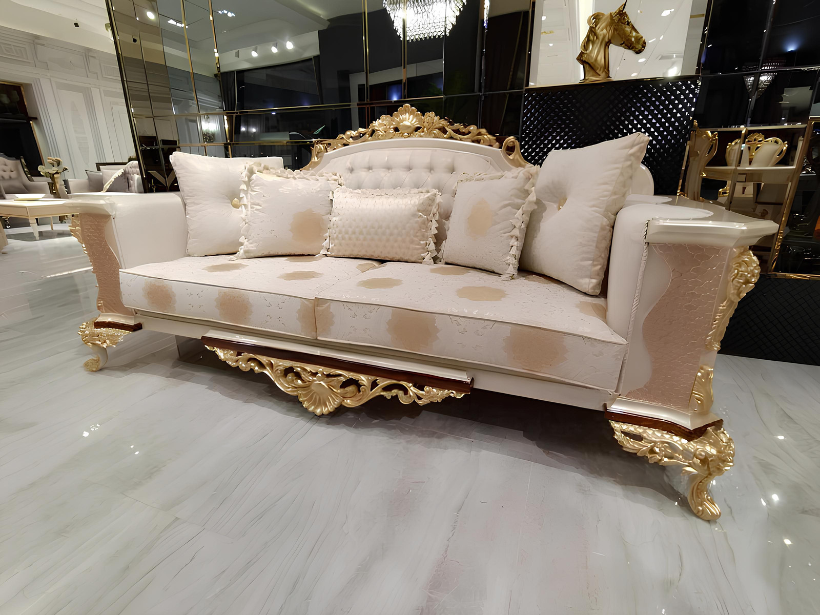 Luxus Chesterfield Sofagarnitur met 2x 3-zits Textiel Designer Sofa