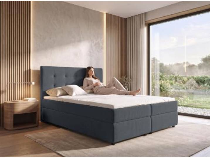 AXLIVING Boxspringbett Sakarya 140x200 Dunkelgrau, Bettkasten, inkl. Topper Bonell H2/H3, Komfortschaum und 7 cm dickes, gepolstertes Kopfteil.