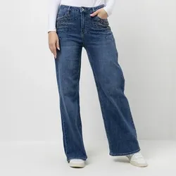DINE 'N' DANCE Jeanshose 5 Pocket-Style Strassdekoration weites Bein