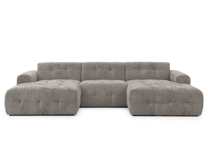 Wohnlandschaft U-Form 6-Sitzer, raffinierte Steppungen, Chenille-Bezug in Braun Taupe / 21050