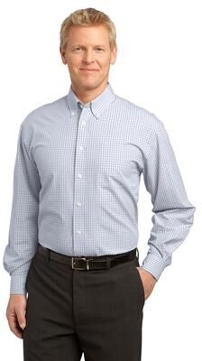Port Authority S639 Plaid Pattern Easy Care Shirt in White size XL   Cotton/Polyester Blend