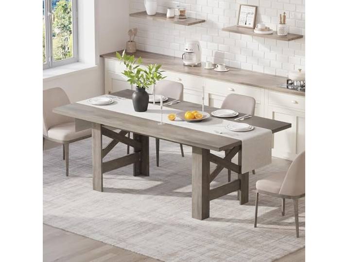 Zstar Esstisch 180 x 85 cm Landhausstil, für 6 bis 8 Personen, Grau 180 x 85 cm für 6 bis 8 Personen Stabile Beine Dicke Tischplatte Esszimmer
