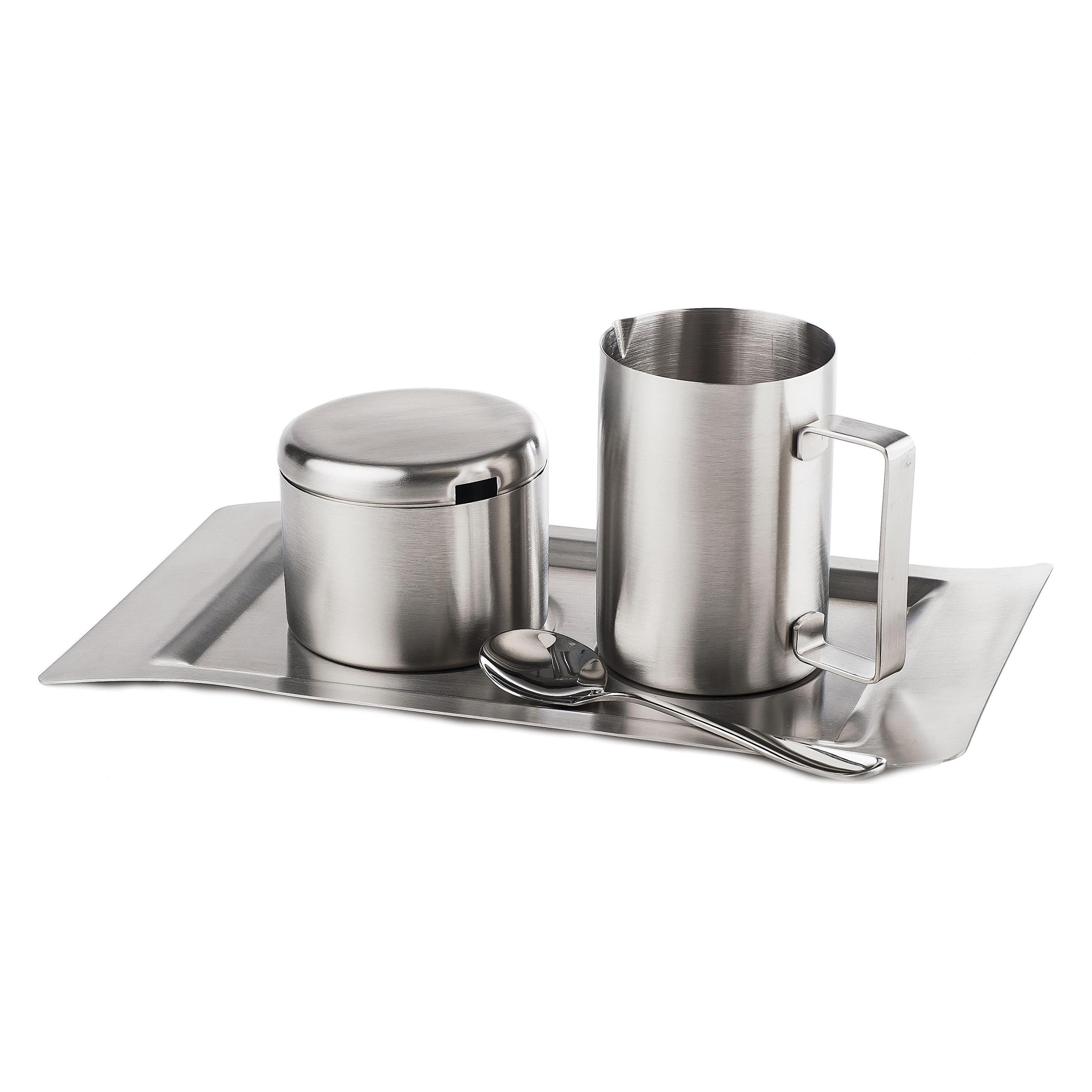 Esmeyer 400-1655 4-teiliges Milch und Zucker Set "WAVE", aus gebürstetem Edelstahl 18/10 Das Set bes (0.25 l) (400-1655)