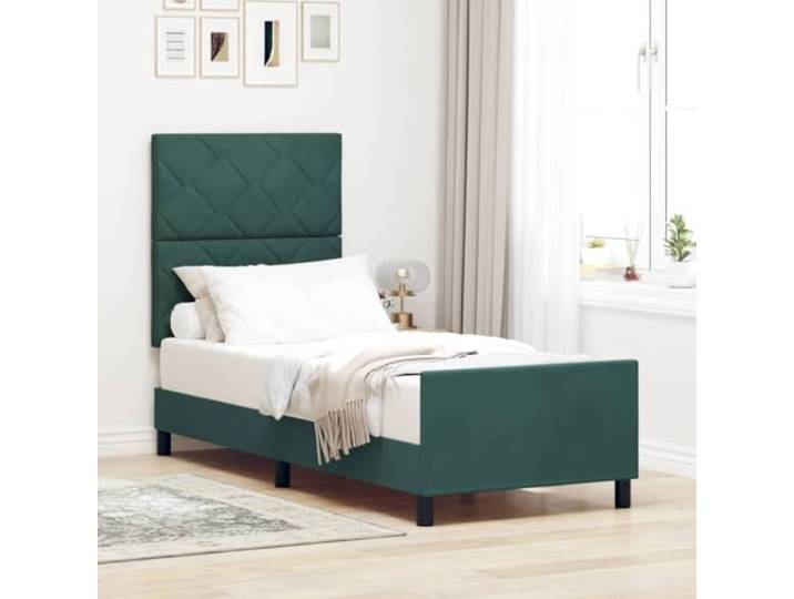 WDGJJFECNMUEHI Samt Massivkiefer Schlafzimmer Luxus 80 x 200 cm Grün Boxspringbett mit Kopfteil Dunkelgrün 80x200 cm Samt Modernes Polsterbett mit Lattenrost Verstellbarer Rückenbereich Luxus