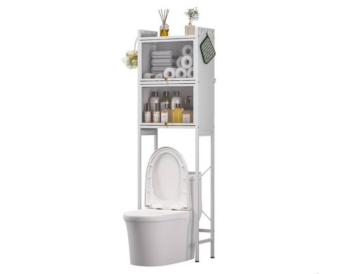 Meuble Suspendu pour Toilettes Cadre en Métal Renforcé avec Pieds Antidérapants 3 Niveau pour Salle de Bain
