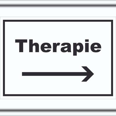 HB-Druck Therapie Schild mit Text und Richtungspfeil rechts Raum Behandlung waagerecht A2 (420x594mm)
