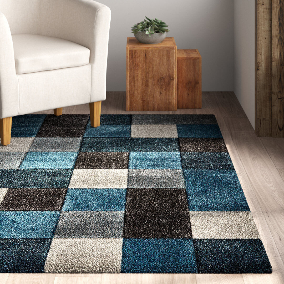 Lark Manor Brooklyn area rug Machine Woven Rectangle Blue/Grey Blue/Grey Rectangle 160 x 220cm