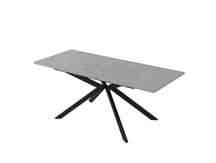 Okwish Esstisch 150/180 x 70 x 76 cm schwarz/grau aus MDF mit Kreuzbein-Design und Zementmuster, Grau, 70x75.5x180 cm, Esszimmer, Esstische