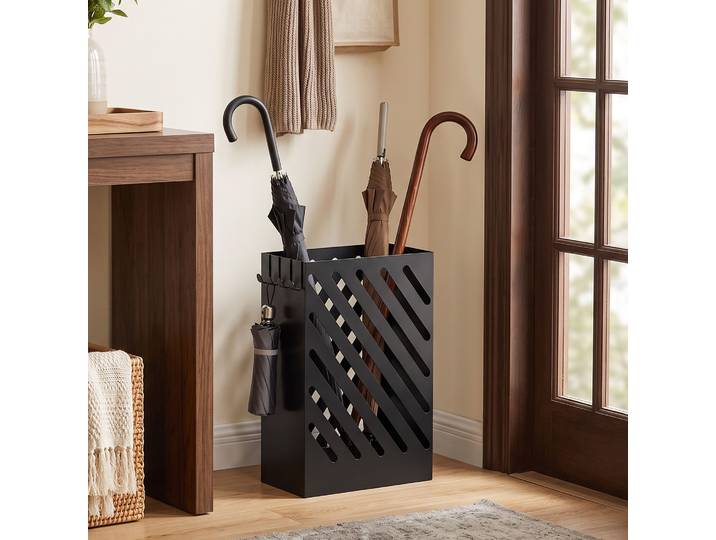 HOMCOM Porte-Parapluies Acier Noir 28x14x41cm Bac Amovible