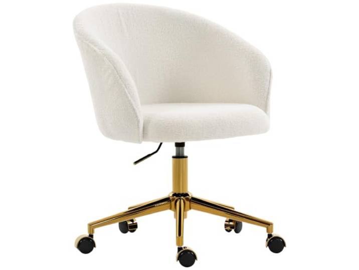 HOMCOM Chaise Bureau Ergonomique en Polaire Teddy Hauteur Réglable Crème Fauteuil de Bureau Pivotante\, Chaise Coiffeuse\, Large Assise\, pour Salon\, Chambre