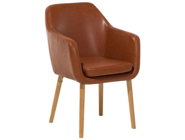 Beliani Stuhl Kunstleder Goldbraun Yorkville, Braun, Holz, 56x82x46 cm, Esszimmer, Stühle, Armlehnstühle