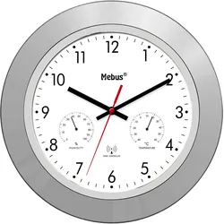 Mebus Funk-Wanduhr mit Thermo-/Hygrometer Ø 30 cm - silber