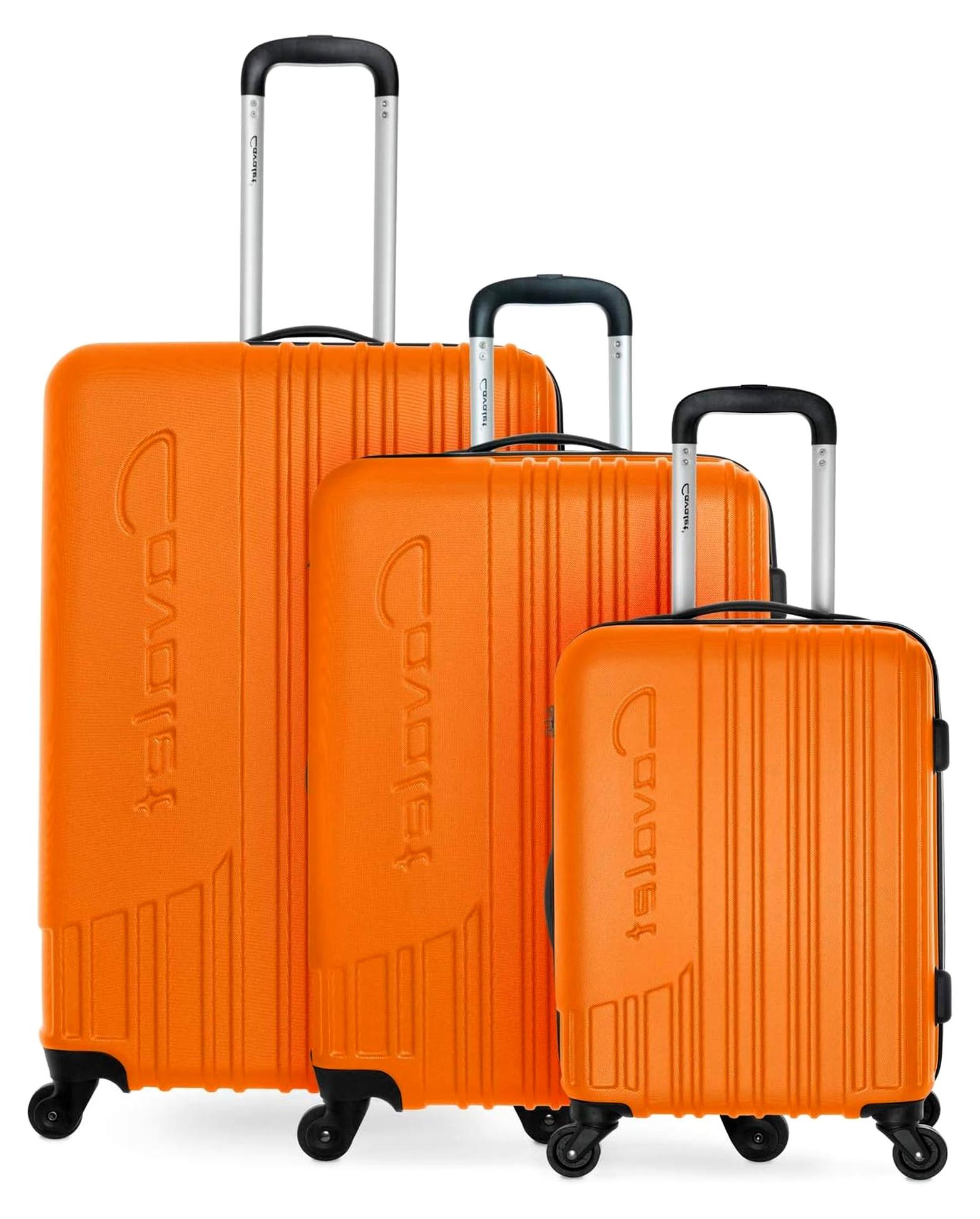 Malibu - Koffer Set - Kabinenkoffer 54cm + Koffer 65cm + großer Reisekoffer 73cm, robuste Trolleys mit Erweiterung, Packvolumen 247 L, ABS, TSA Schloss, Orange