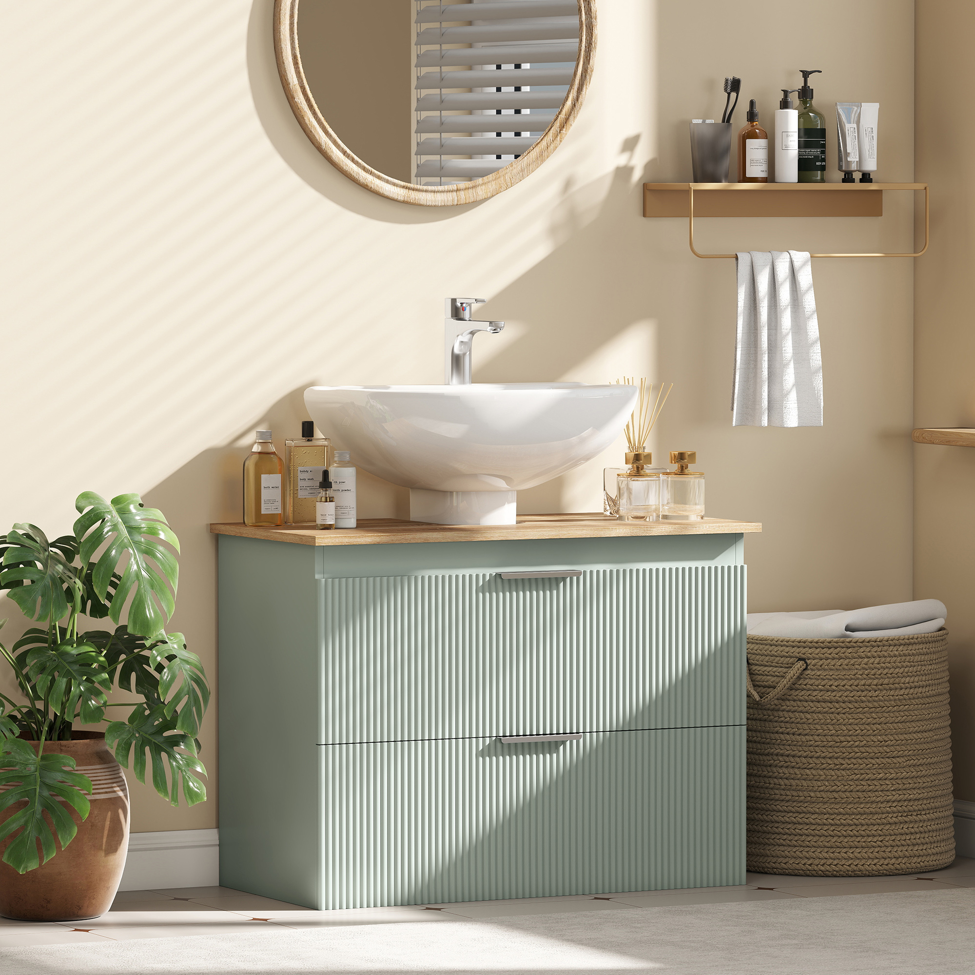 Homcom Mobile Sottolavabo con 2 Cassetti, Stile Moderno, 80x40x60 cm, Verde e Legno Naturale   Aosom Italy