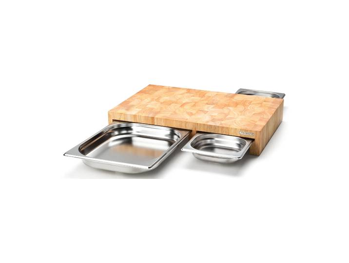 Continenta Snijplank rubberhout met 3 bakken 32x48 cm