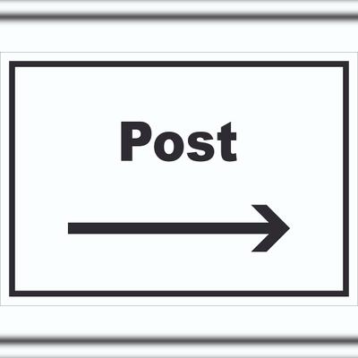 HB-Druck Post Schild mit Text und Richtungspfeil rechts Annahme Brief Paket waagerecht A2 (420x594mm)