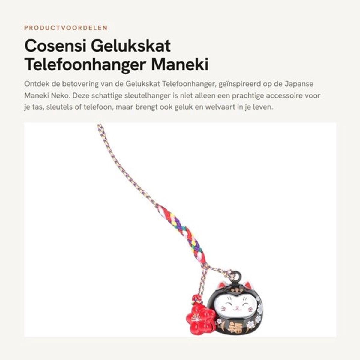 Maneki Neko Telefoonhanger en Sleutelhanger voor Fengshui Geluk en Decoratie