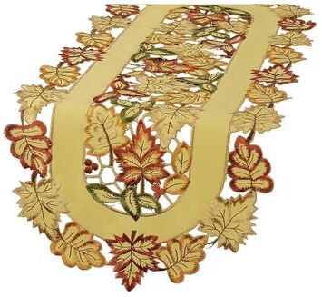 Xia Home Fashions Bountiful Leaf Embroidered Cutwork Fall Table Runner, 15 by 90In