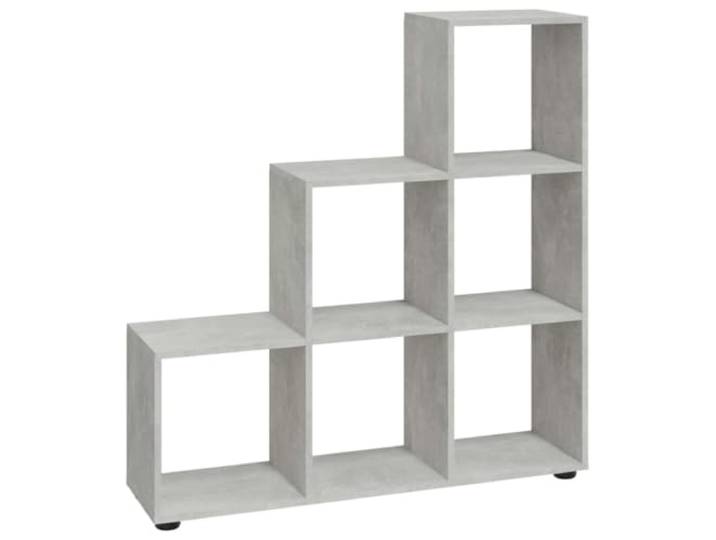 KDVXBCQJH Treppenregal Betongrau 104x29x107 cm Standregal Holzwerkstoff Stufenregal mit 6 offenen Fächern für Wohnzimmer und Schlafzimmer, moderne Raumteiler Optik, bis 40 kg belastbar.