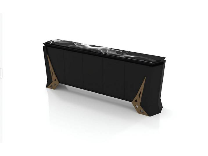 Xlmoebel Sideboard Schwarzes Hochglanz-Sideboard mit goldenen Designelementen, Made in Europa